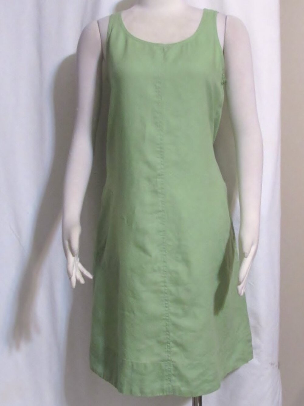 Womens Ladies J. JILL Celery Green Washable Linen Knee Length Dress S Orig $138